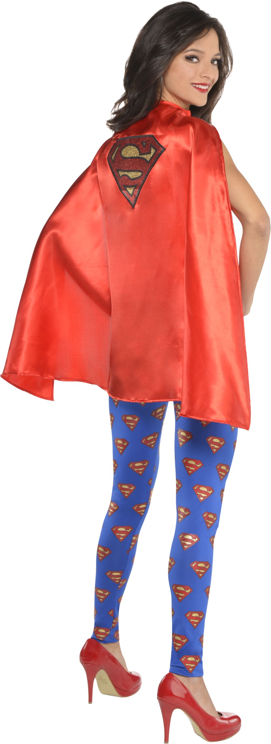 Cape de Supergirl, DC Superman, rouge/doré, taille unique, accessoire de costume à porter pour l'Halloween Back_Angled_Right
