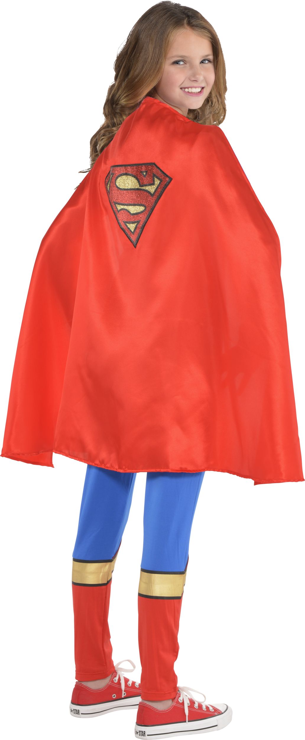 Cape de Supergirl, DC Superman, rouge/doré, taille unique, accessoire de costume à porter pour l'Halloween Back_Angled_Right