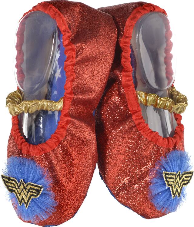 Kids' DC Wonder Woman Glitter Slipper Shoes, Red/Blue, 7-in, Wearable Costume Accessory for Halloween Composite_or_Mixed