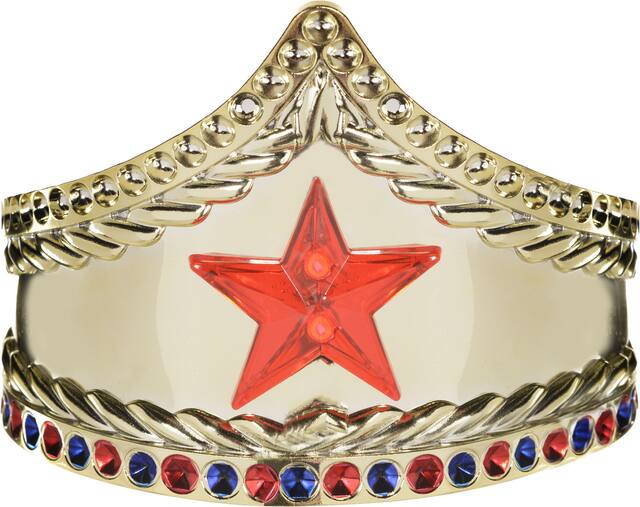DC Wonder Woman Bejeweled Crown Tiara, Gold/Red/Blue, One Size, Wearable Costume Accessory for Halloween Front_Flat