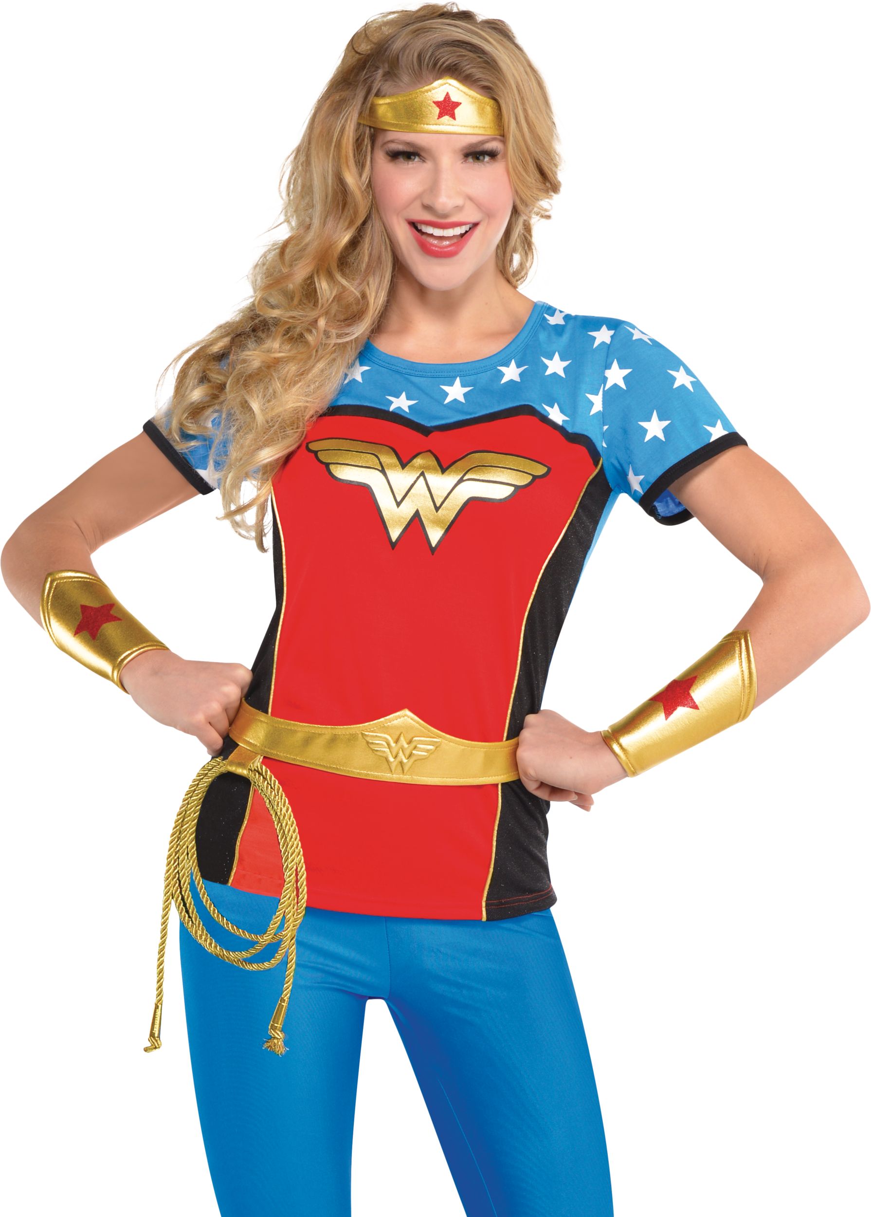 DC Wonder Woman Kit with Tiara, Gauntlets, Belt & Lasso, Gold, One Size, 4-pk, Wearable Costume Accessories for Halloween Front_Flat