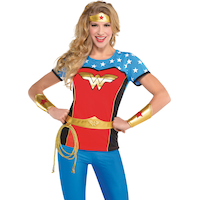 DC Wonder Woman Kit with Tiara, Gauntlets, Belt & Lasso, Gold, One Size, 4-pk, Wearable Costume Accessories for Halloween Front_Flat
