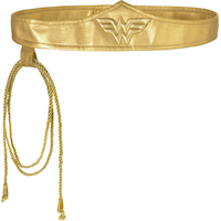 DC Wonder Woman Kit with Tiara, Gauntlets, Belt & Lasso, Gold, One Size, 4-pk, Wearable Costume Accessories for Halloween