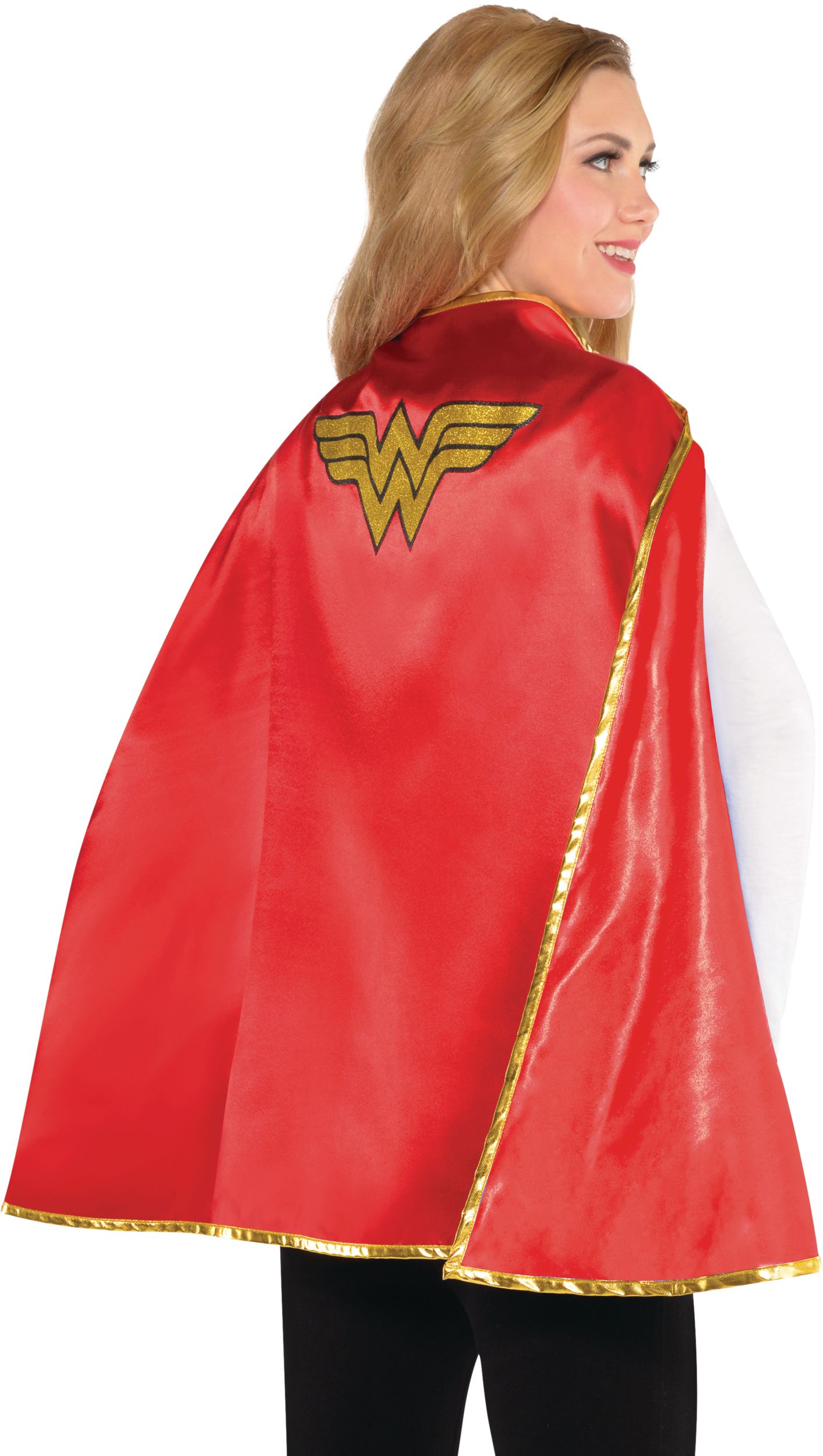 Cape de DC Wonder Woman pour enfants, rouge/doré, taille unique, accessoire de costume à porter pour l'Halloween Back_Angled_Right