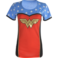 T-shirt de super héroïne DC Wonder Woman pour femmes, bleu/rouge, tailles variées, accessoire de costume portable pour l'Halloween Front_Flat