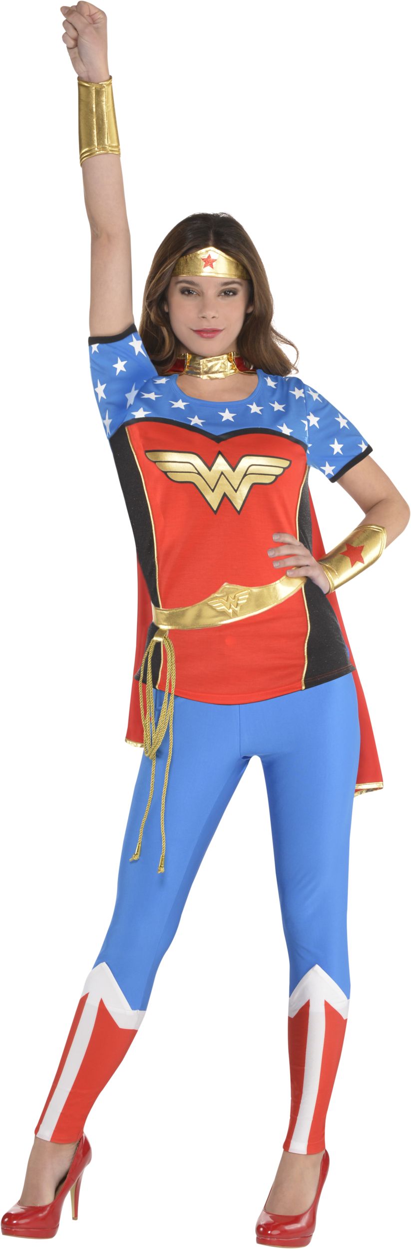 Women's DC Wonder Woman Superhero T-Shirt, Blue/Red, Assorted Sizes,  Wearable Costume Accessory for Halloween