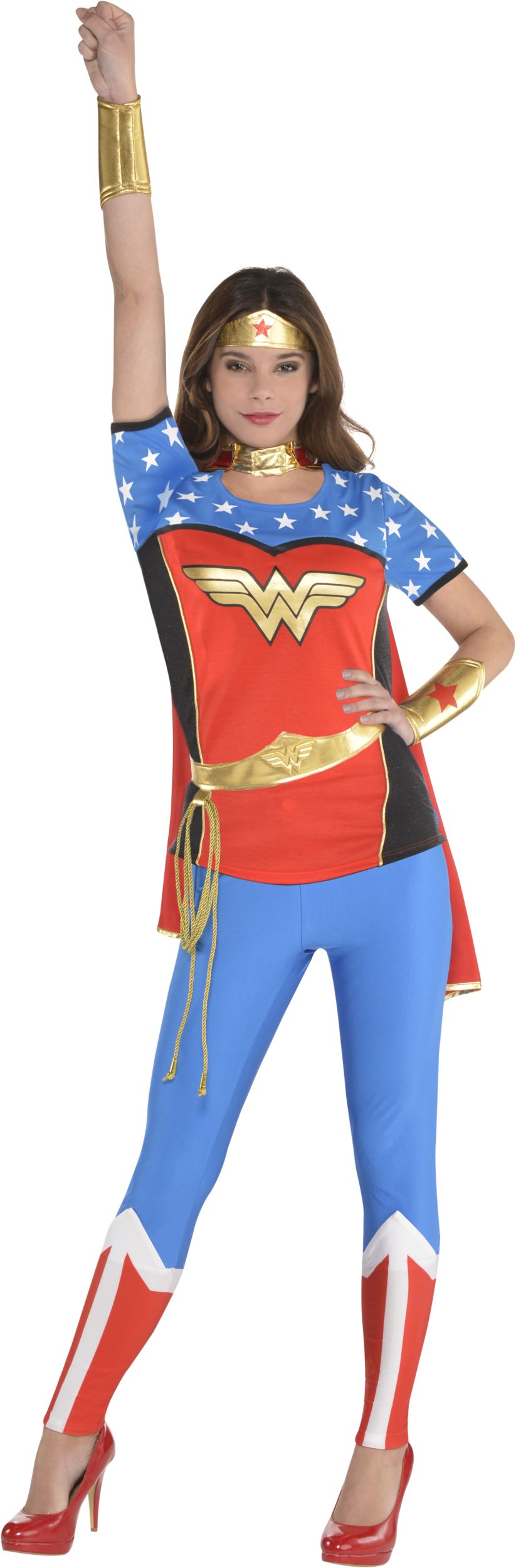 T-shirt de super héroïne DC Wonder Woman pour femmes, bleu/rouge, tailles  variées, accessoire de costume portable pour l'Halloween
