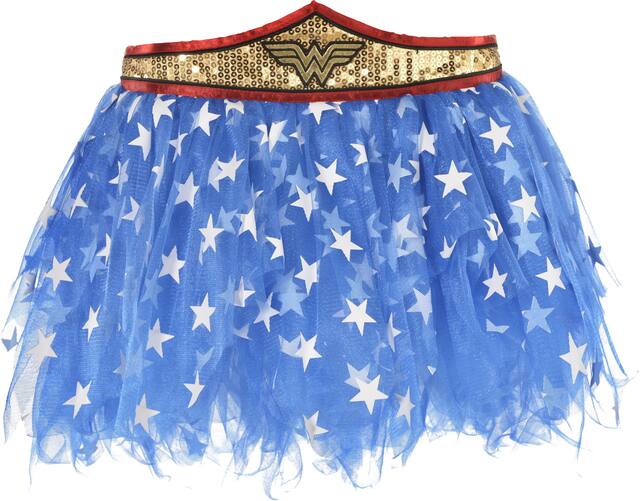 Jupe tutu en tulle avec paillettes de DC Wonder Woman pour adulte, motif d'étoile, bleu/blanc/doré, taille unique, accessoire de costume à porter pour l'Halloween Front_Flat