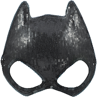 DC Batgirl Sequin Half Face Mask, Black, One Size, Wearable Costume Accessory for Halloween