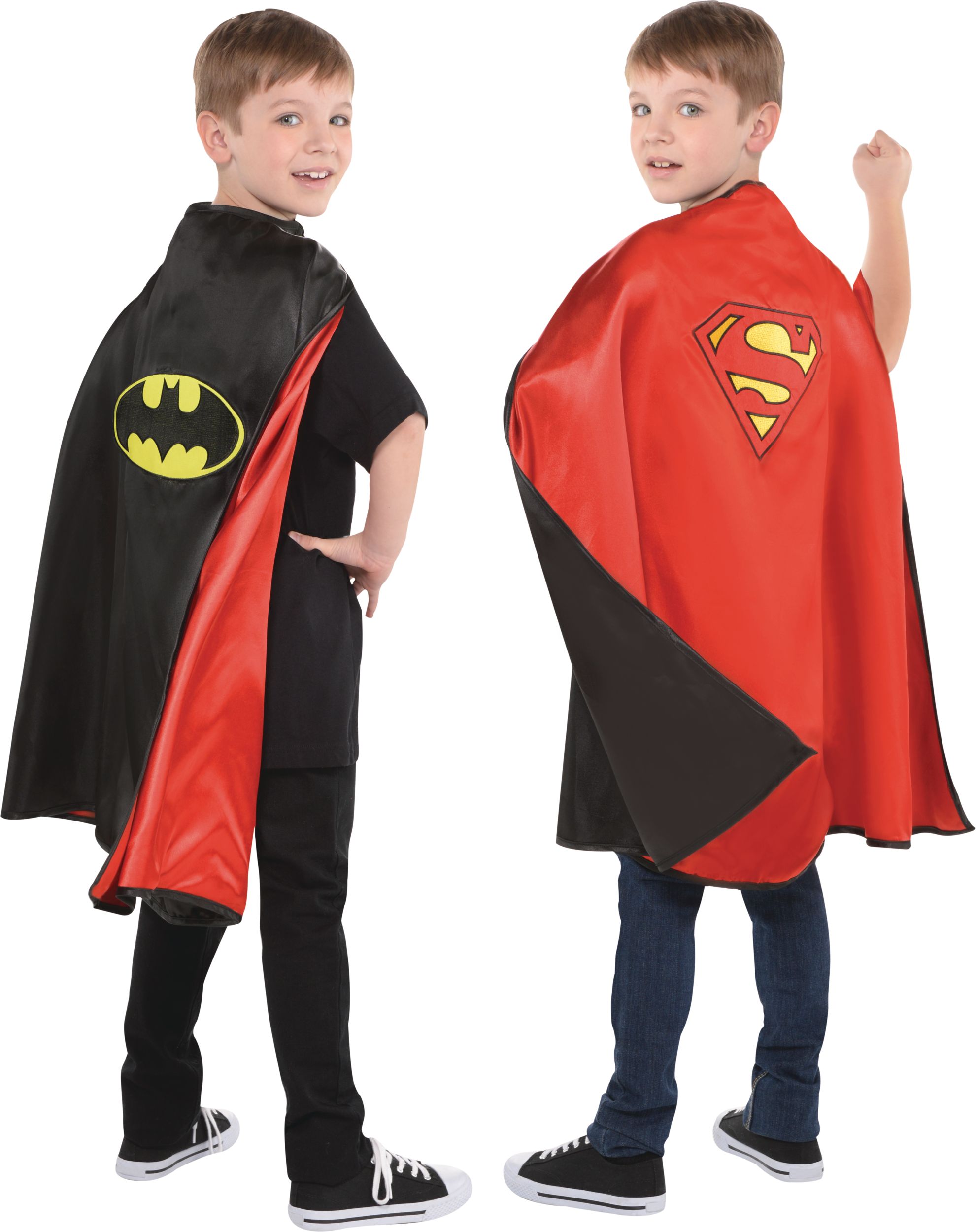 Cape réversible de Batman et Superman, DC La Ligue des Justiciers, enfant, rouge/noir, taille unique, accessoire de costume à porter pour l'Halloween Composite_or_Mixed
