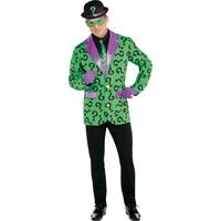 Warner Bros DC Batman The Riddler Kit with Hat, Tie, Gloves & Mask, Green/Purple, One Size, 5-pk, Wearable Costume Accessories for Halloween Front_Flat
