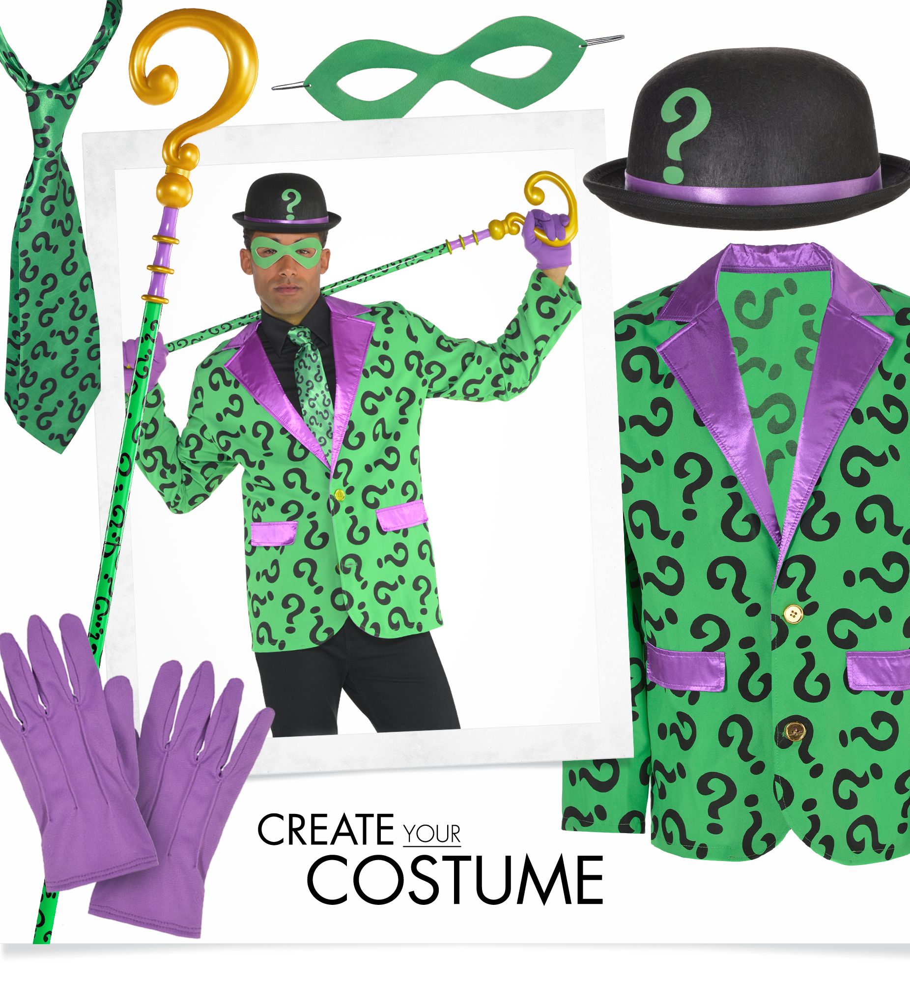 Adult DC Batman The Riddler Jacket, Green/Purple Question Marks, One Size, Wearable Costume Accessory for Halloween Front_Flat