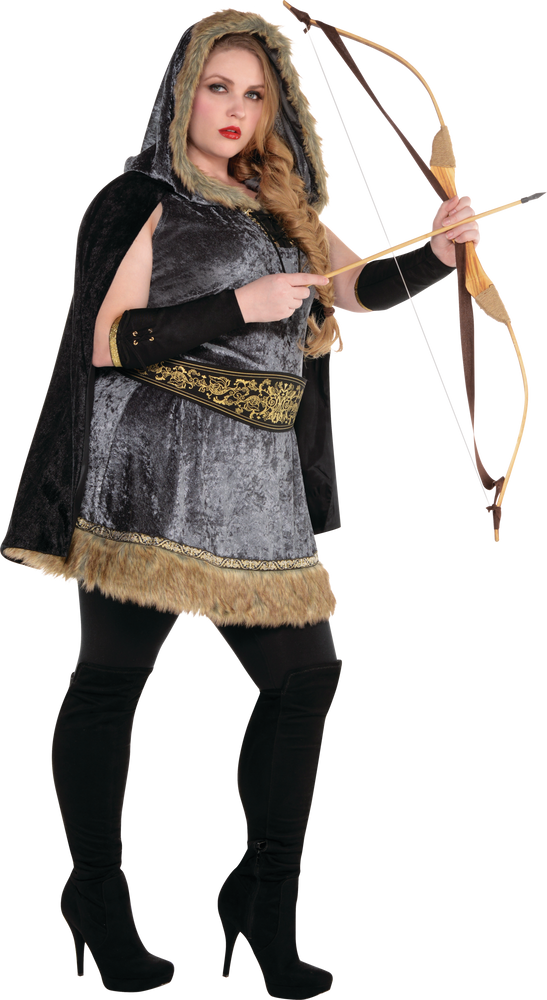 Women's Archer Black Dress with Hood/Cape/Gauntlets Halloween Costume ...