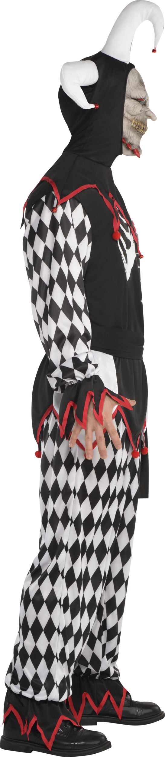 Men's Sinister Jester Black/White Tunic with Pants & Mask Halloween Costume, One Size Side_Right