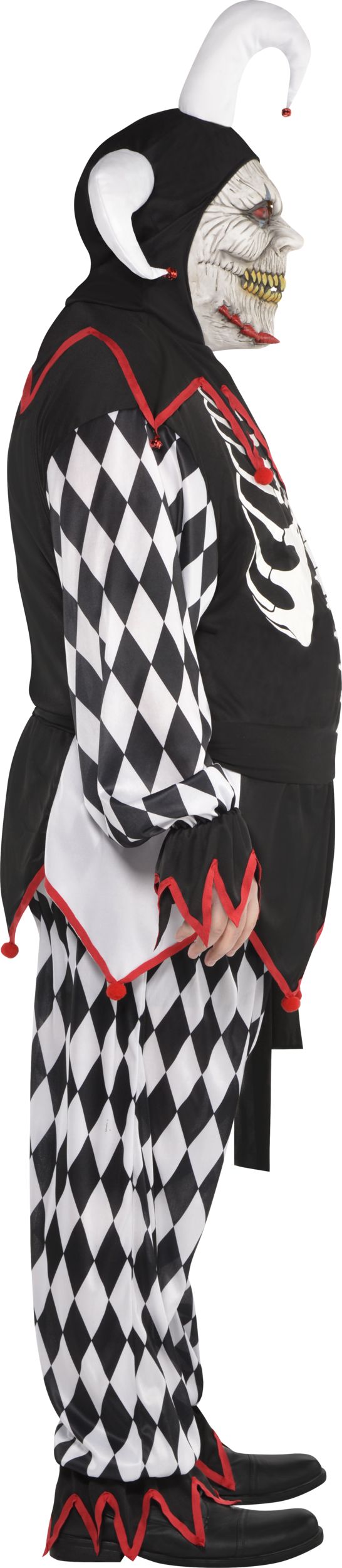 Men's Sinister Jester Black/White Tunic with Pants & Mask Halloween Costume, Plus Size Side_Right