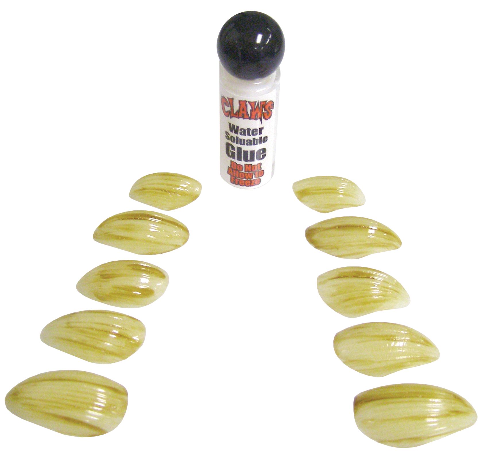 Glow-in-the-Dark Werewolf Acrylic Claw Nails with Glue, Yellow, One Size, 11-pk, Wearable Costume Accessories for Halloween Front_Elevated