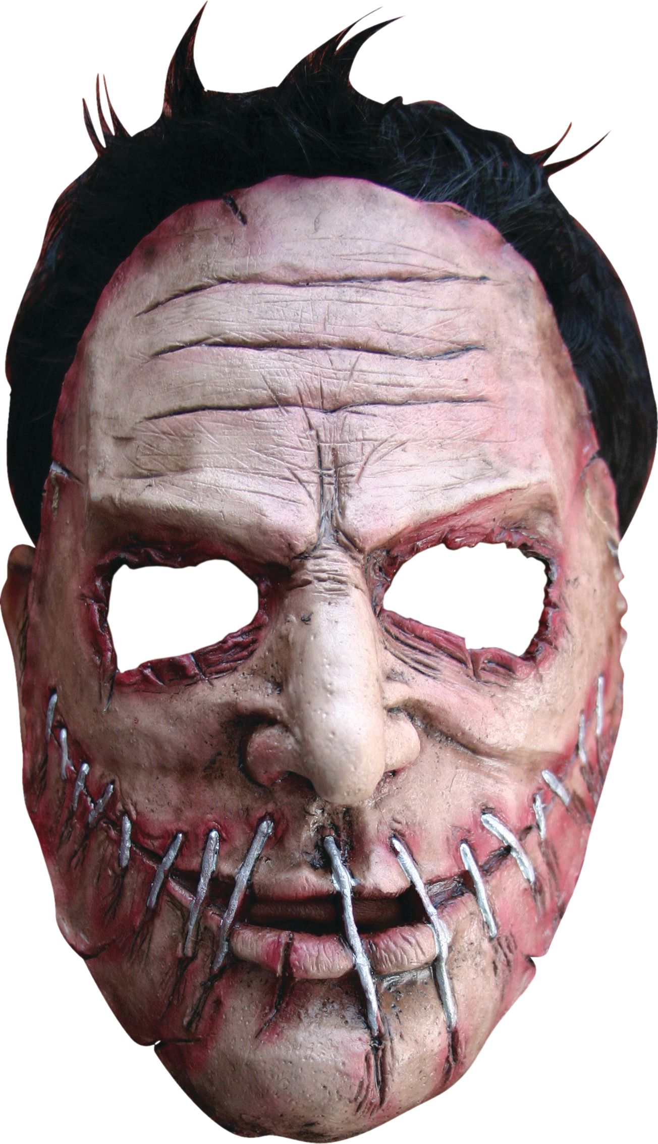 Serial Killer Stiched Mouth Mask with Hair, White/Black, One Size, Wearable Costume Accessory for Halloween Front_Flat