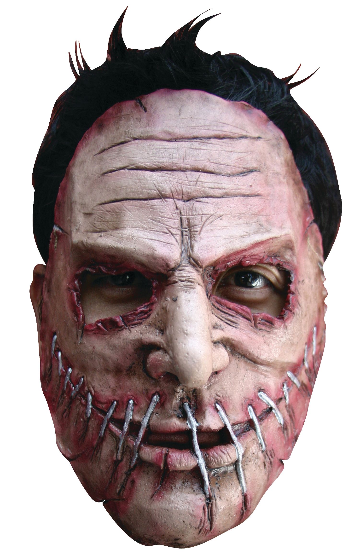 Serial Killer Stiched Mouth Mask with Hair, White/Black, One Size, Wearable Costume Accessory for Halloween Front_Flat
