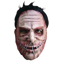 Serial Killer Stiched Mouth Mask with Hair, White/Black, One Size, Wearable Costume Accessory for Halloween Front_Flat