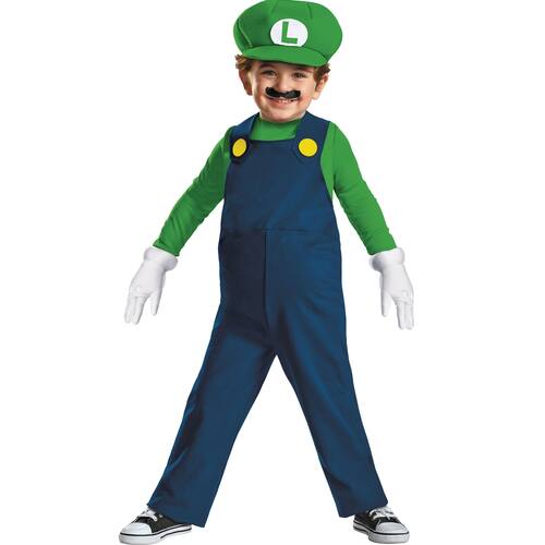 Toddler & Kids' Nintendo Super Mario Bros Luigi Green Jumpsuit with Hat/Gloves/Moustache Halloween Costume, Assorted Sizes