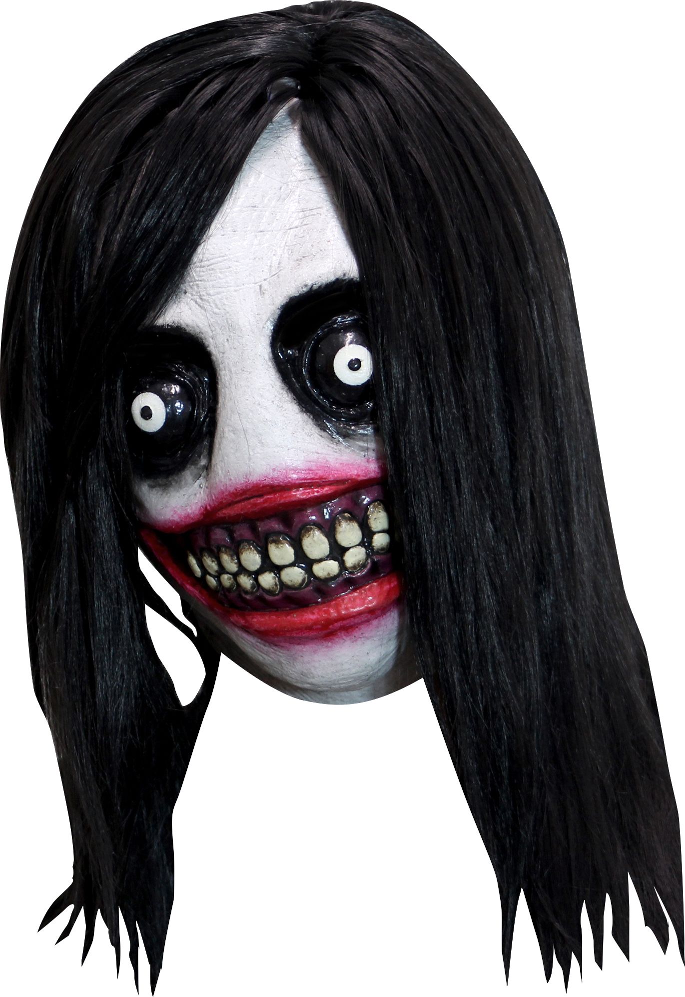 Jeff the Killer Latex Mask with Hair, Black/White/Red, One Size, Wearable Costume Accessory for Halloween Front_Angled_Left