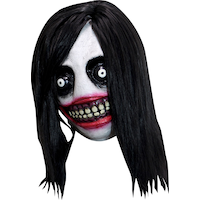 Jeff the Killer Latex Mask with Hair, Black/White/Red, One Size, Wearable Costume Accessory for Halloween Front_Angled_Left