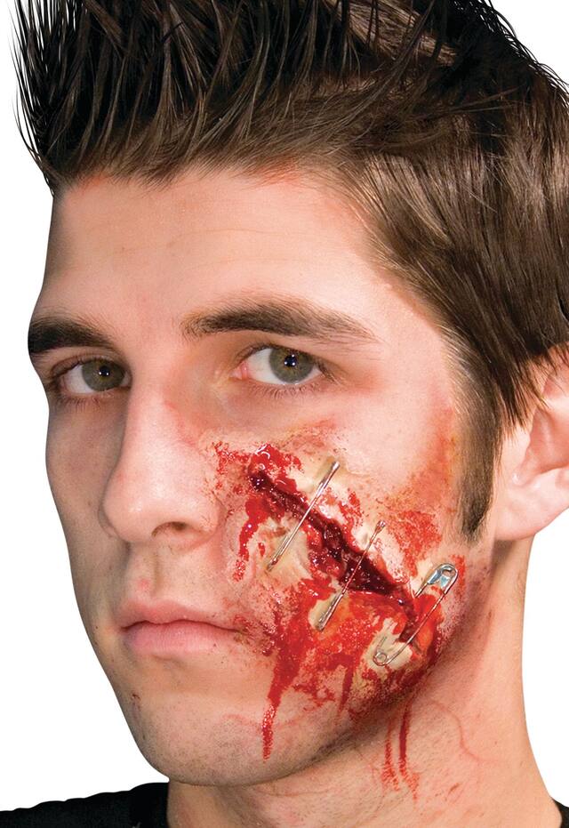 Prothèse de fausse blessure avec épingle de sûreté, rouge, taille unique, accessoire de costume à porter pour l'Halloween Front_Flat
