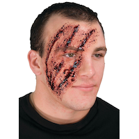 Fake Shredded Face Wounds Prosthetics, Red, One Size, 3-pk, Wearable Costume Accessories for Halloween Front_Flat