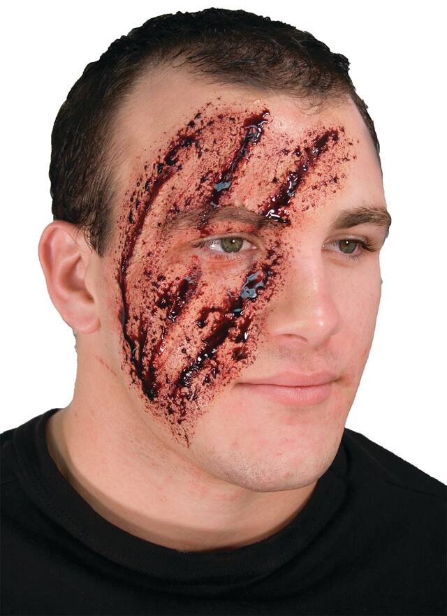 Fake Shredded Face Wounds Prosthetics, Red, One Size, 3-pk, Wearable Costume Accessories for Halloween Front_Flat