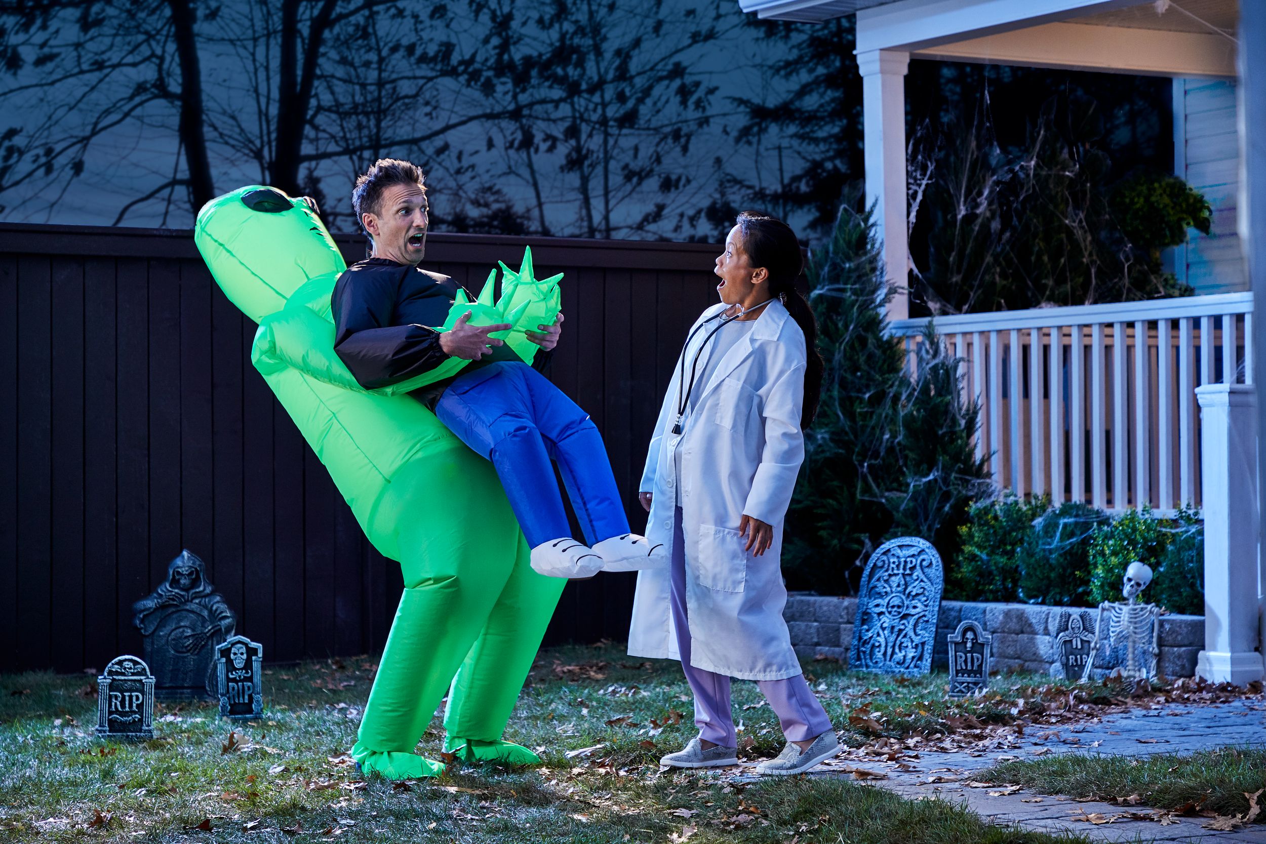 Costume d'extraterrestre gonflable vert pour adulte, taille universelle Front_Flat