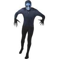 Costume Jack sans yeux, hommes, combinaison noire avec masque et gants, tailles variées Front_Flat