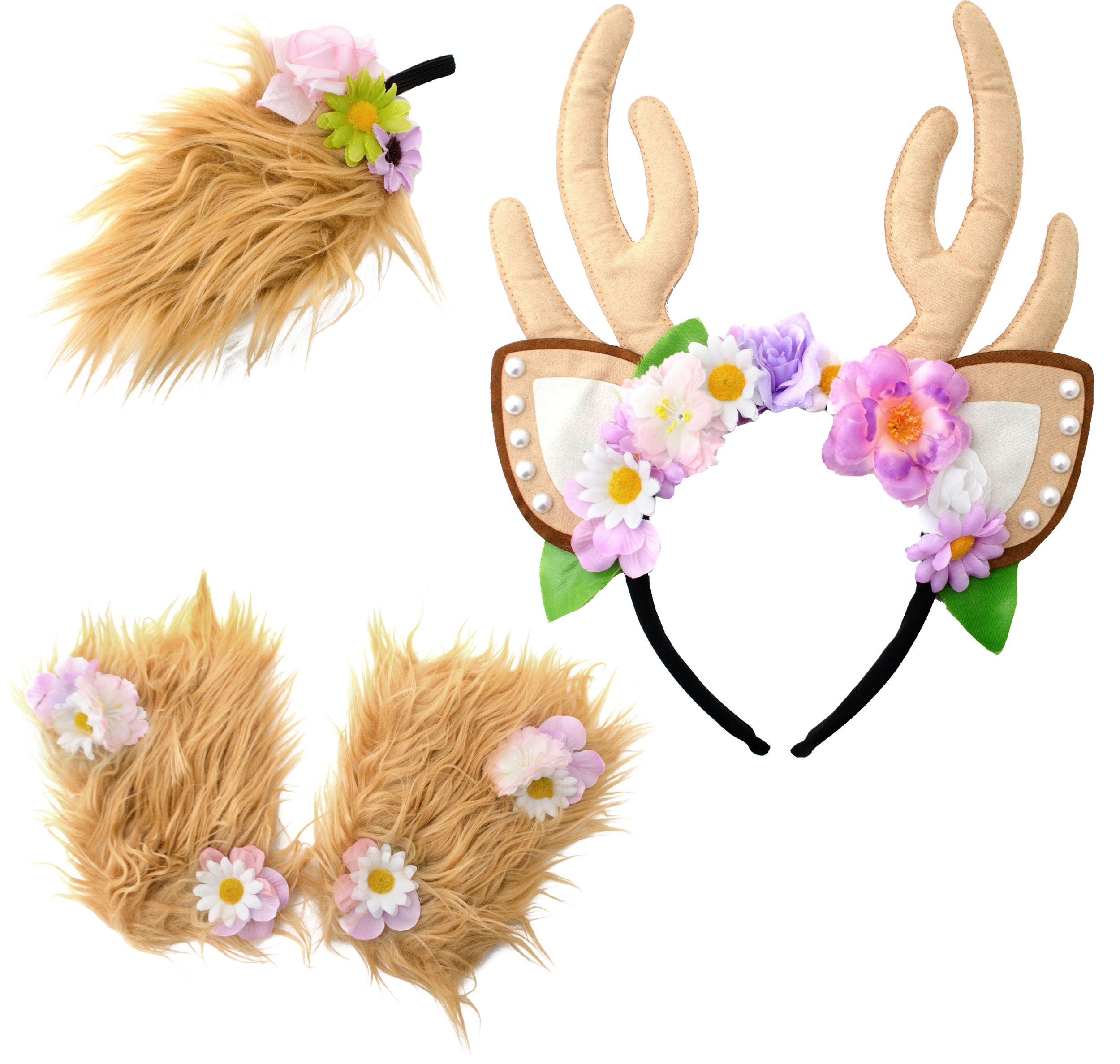 Woodland Deer Kit with Headband, Tail & Cuffs, Brown, One Size, 3-pk, Wearable Costume Accessories for Halloween Composite_or_Mixed