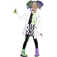Costume de scientifique fou, enfants, robe vert/noir/violet avec gants et lunettes de protection, tailles variées Composite_or_Mixed