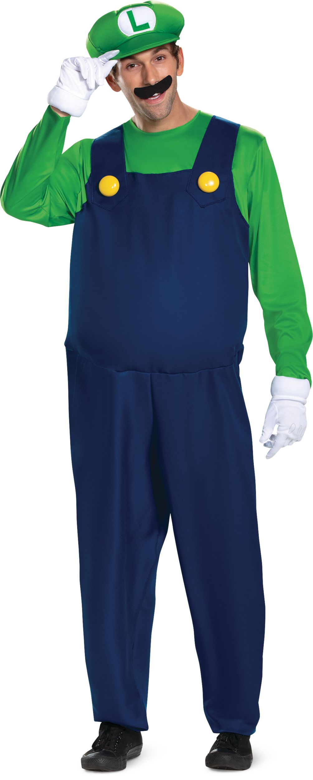 Adult Nintendo Super Mario Bros Luigi Green Jumpsuit Halloween Costume