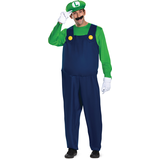 Adult Nintendo Super Mario Bros Luigi Green Jumpsuit Halloween Costume with Hat/Gloves/Moustache, Assorted Sizes Front_Flat
