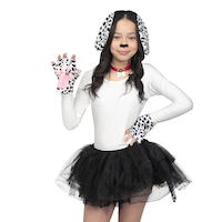 Kids' Dalmatian Dog Kit with Headband, Collar, Tail & Glovelettes, Black/White, One Size, 4-pk, Wearable Costume Accessories for Halloween Front_Flat