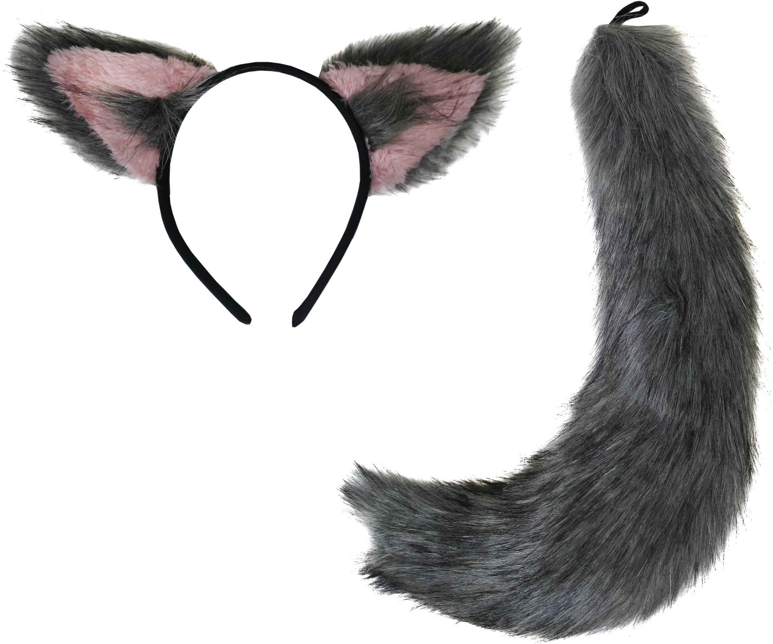 Furry Wolf Tail & Ears Headband, Grey, One Size, 2-pk, Wearable Costume ...