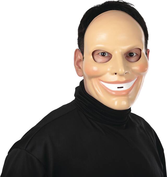 Sinister Smiler Mask with Hair, Beige/Black, One Size, Wearable Costume Accessory for Halloween Front_Flat