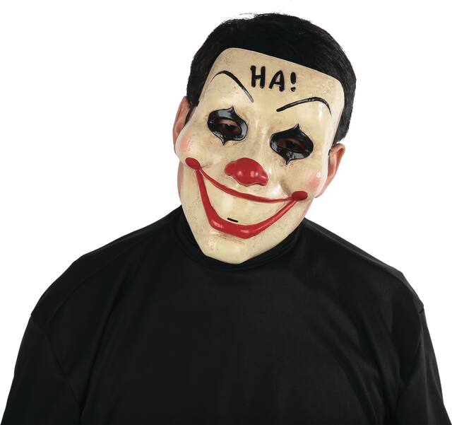 Ha! Masque de clown effrayant avec cheveux, beige/noir, taille unique, accessoire de costume à porter pour l'Halloween Front_Flat