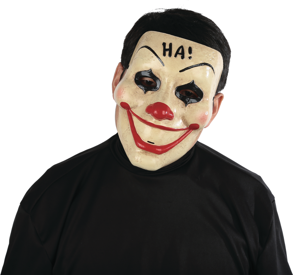 "Ha!" Creepy Clown Mask with Hair, Beige/Black, One Size, Wearable