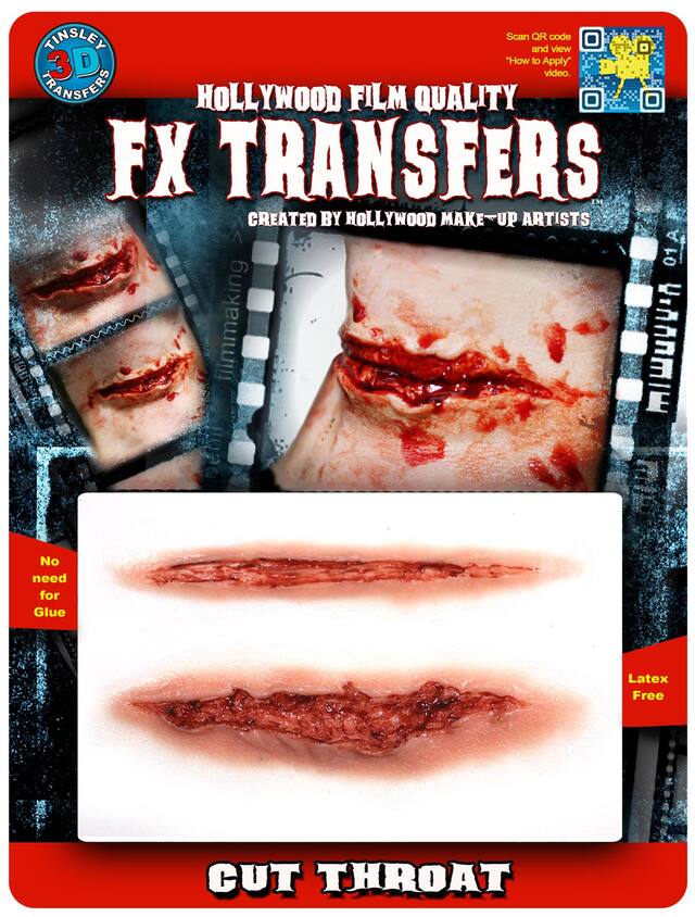 Tinsley Transfers Fake Cut Throat Wound Prosthetics, Red, One Size, 2-pk, Wearable Costume Accessories for Halloween Front_Flat