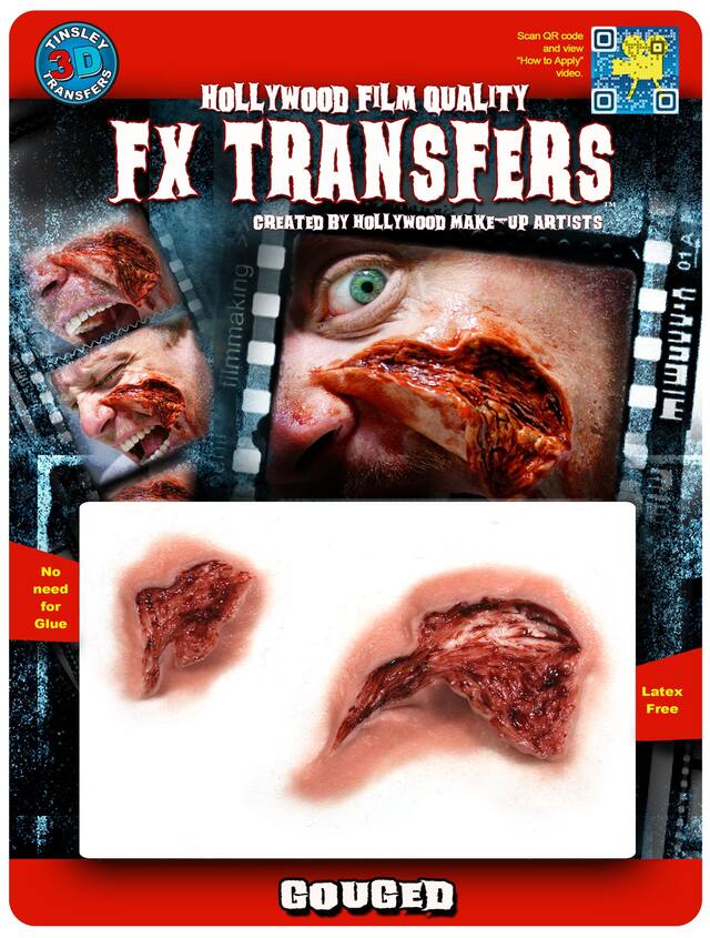 Tinsley Transfers Fake Gouged Flesh Wound Prosthetics, Red, One Size, 2-pk, Wearable Costume Accessories for Halloween Front_Flat