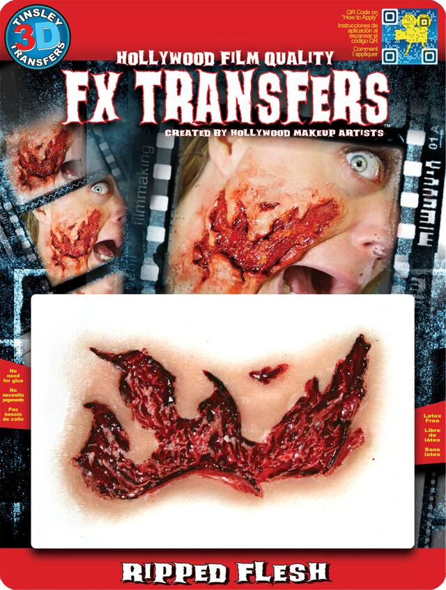 Tinsley Transfers Fake Ripped Flesh Wound Prosthetic, Red, One Size, Wearable Costume Accessory for Halloween Front_Flat