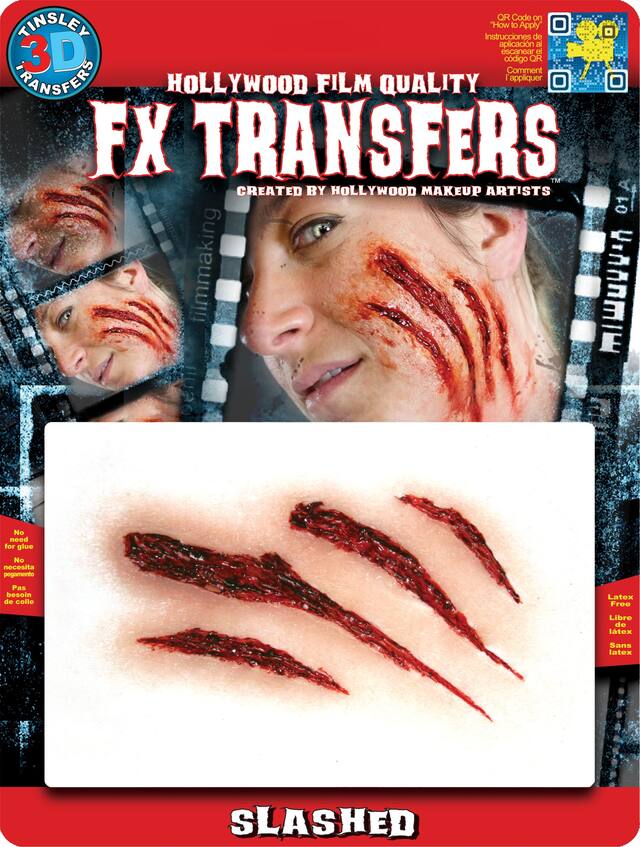 Tinsley Transfers Fake Slash Cut Wound Prosthetics, Red, One Size, 4-pk, Wearable Costume Accessories for Halloween Front_Flat