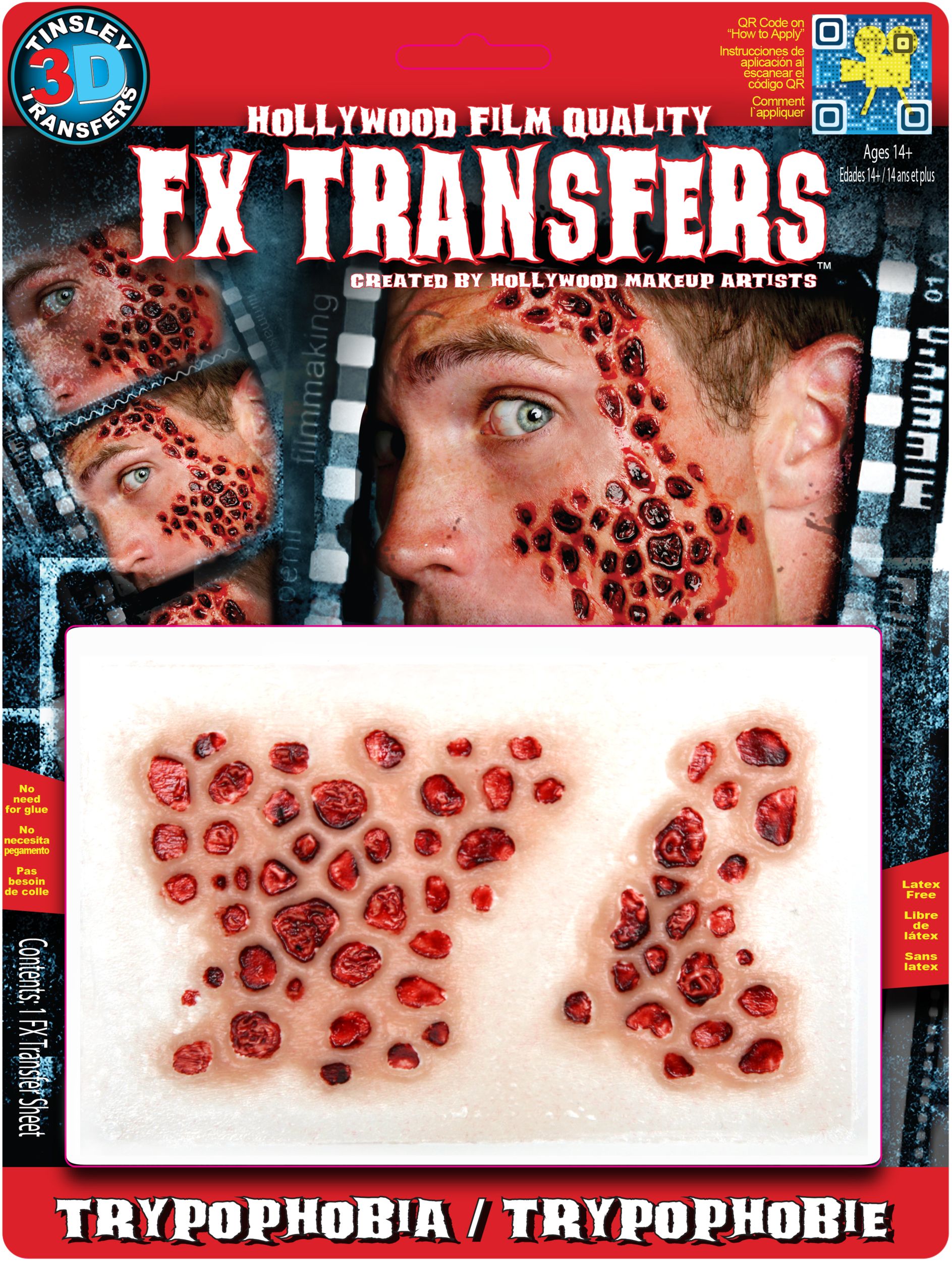 Tinsley Transfers Trypophobia Hole Temporary Tattoos, Black/Red, 2-pk, Wearable Favours  for Halloween Front_Flat