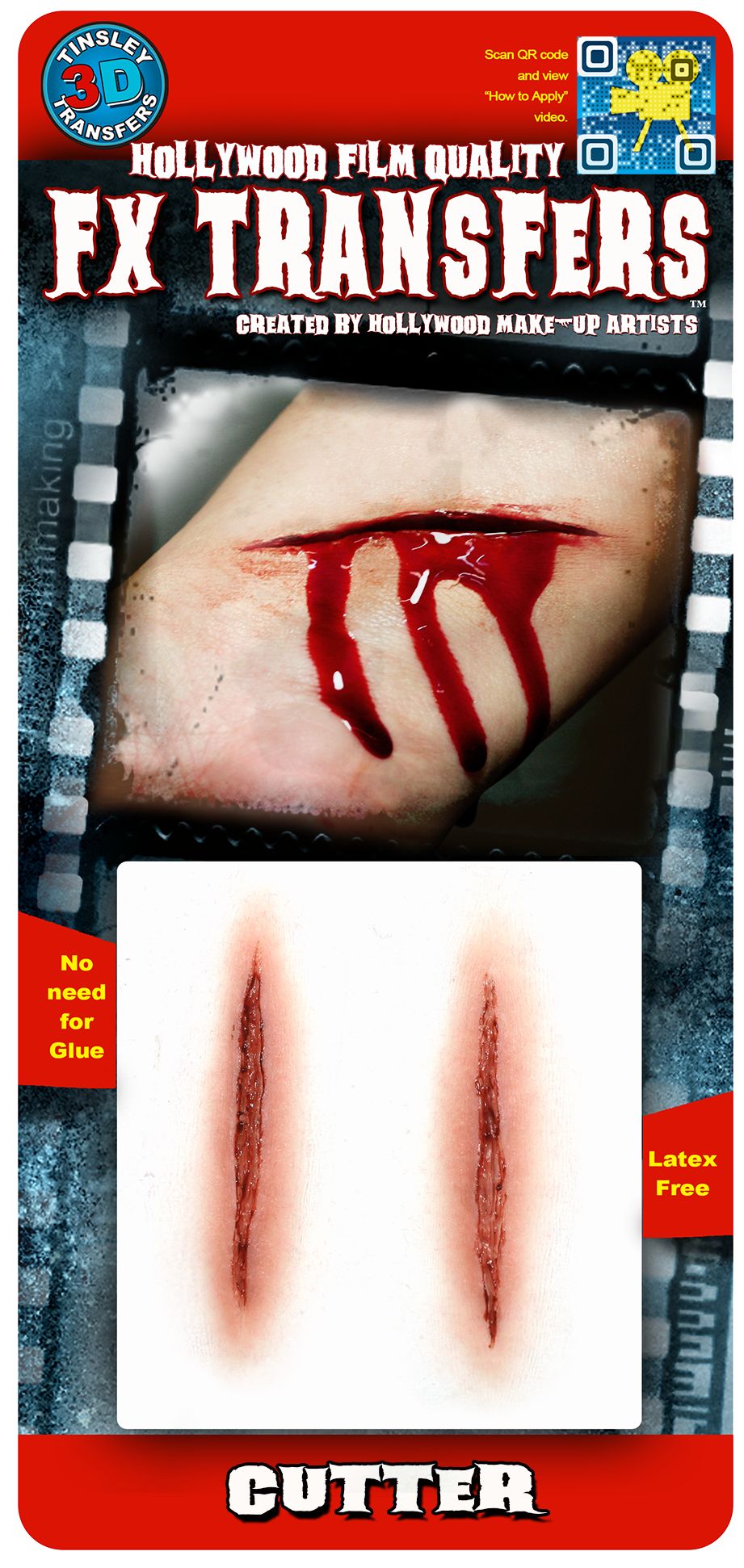 Tinsley Transfers Fake Slash Cut Wound Prosthetics, Red, One Size, 2-pk, Wearable Costume Accessories for Halloween Front_Flat