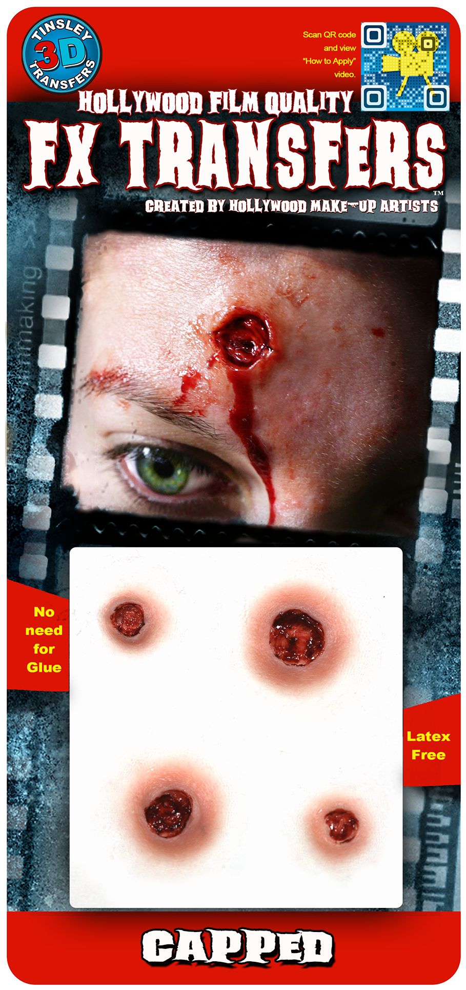 Tinsley Transfers Fake Capped Bullet Wound Prosthetics, Red, One Size, 4-pk, Wearable Costume Accessories for Halloween Front_Flat
