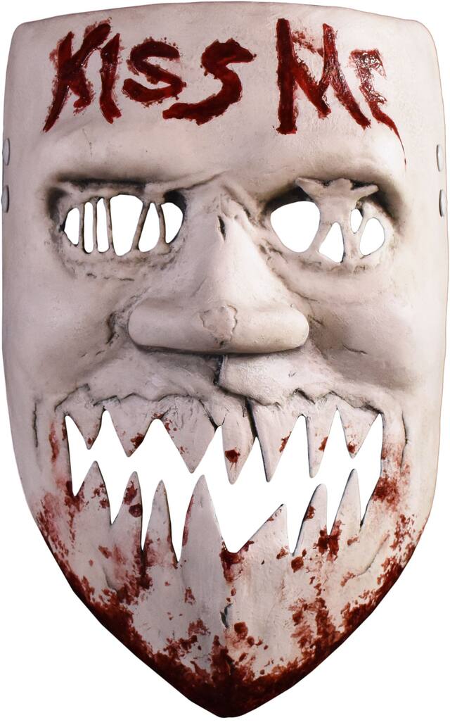 The Purge Election Year "Kiss Me" Plastic Mask, White/Red Blood Splattered, One Size, Wearable Costume Accessory for Halloween Front_Flat