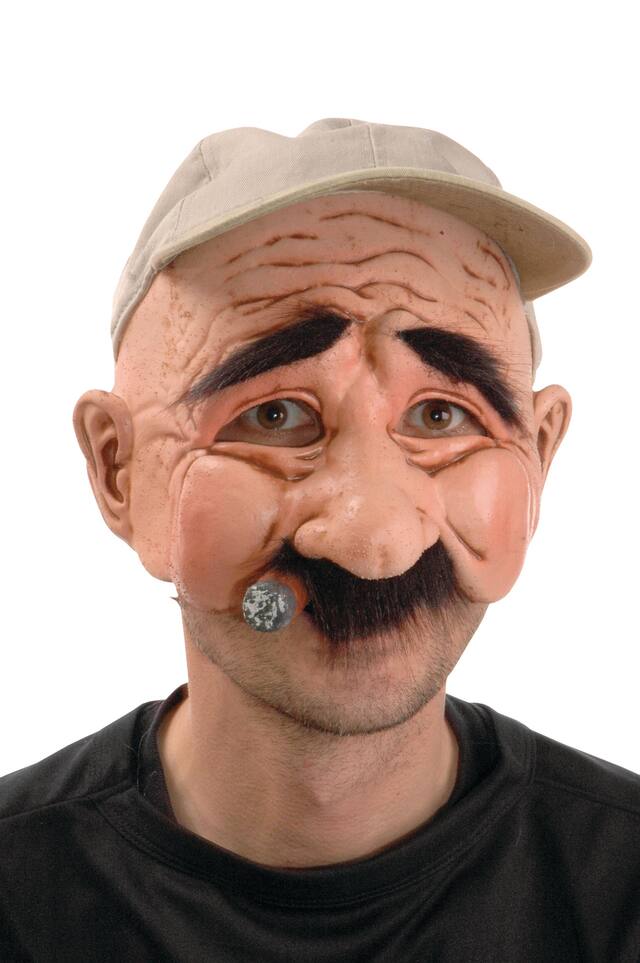 Old Man Stanley Mask with Hat, Beige, One Size, Wearable Costume Accessory for Halloween Front_Flat
