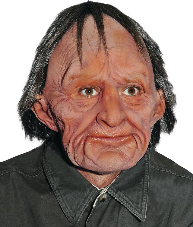 Old Man Mask with Hair, Beige/Black, One Size, Wearable Costume Accessory for Halloween Front_Angled_Right